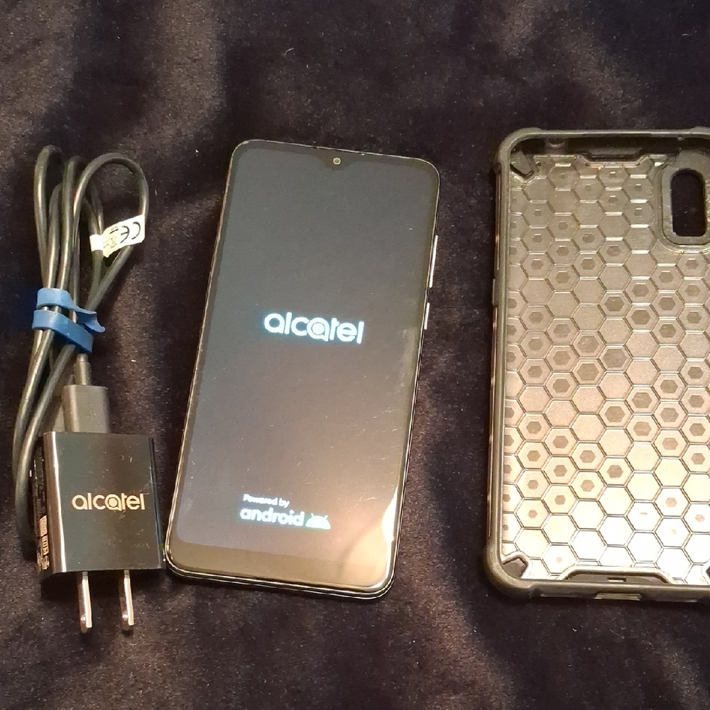 Alcatel Black Smartphone with Charger and Case